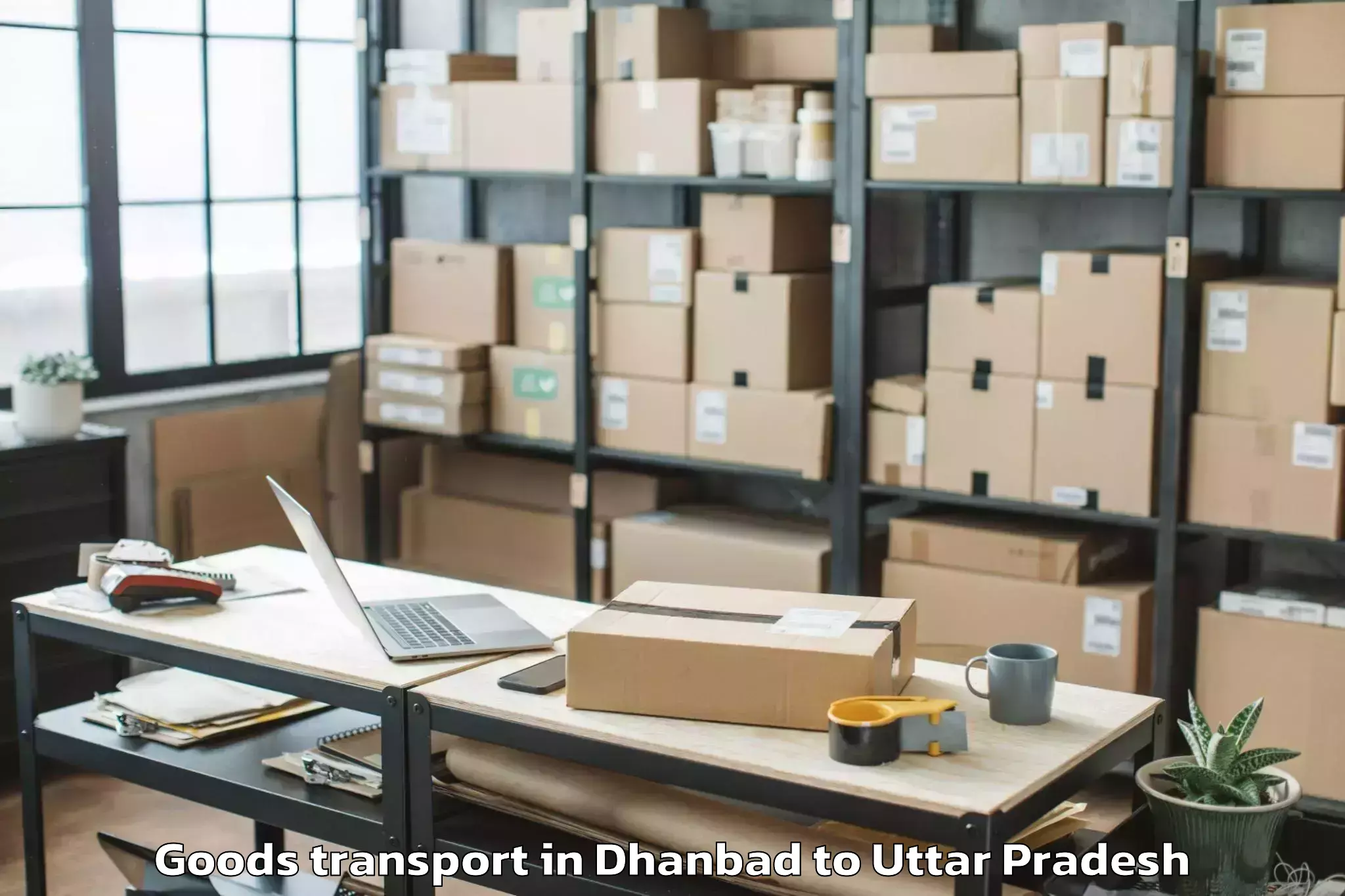 Book Dhanbad to Mahgawan Goods Transport Online